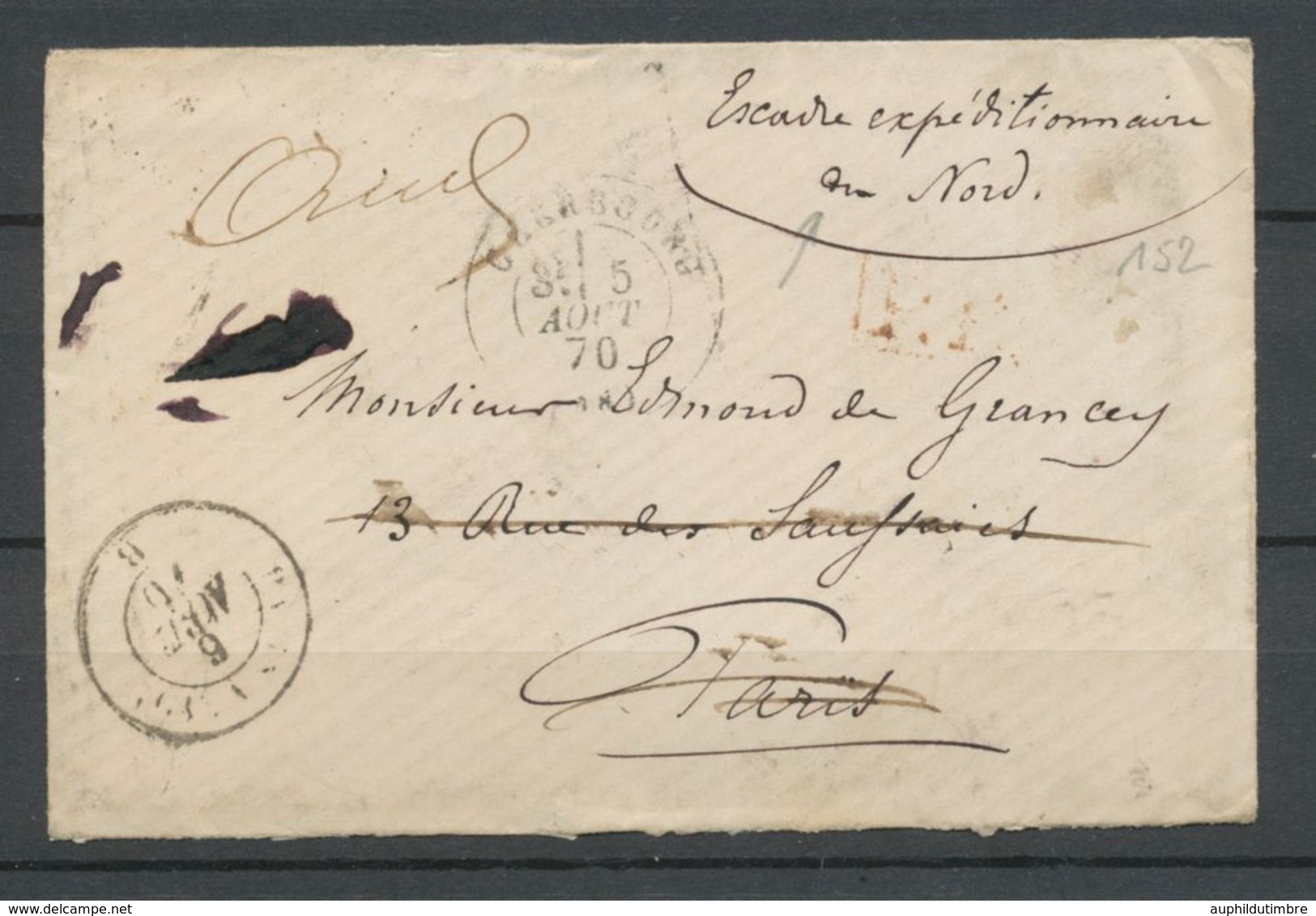 5/08/1870 Enveloppe En Franchise ESCADRE EXPEDITIONNAIRE DU NORD RARE P2330 - Legerstempels (voor 1900)