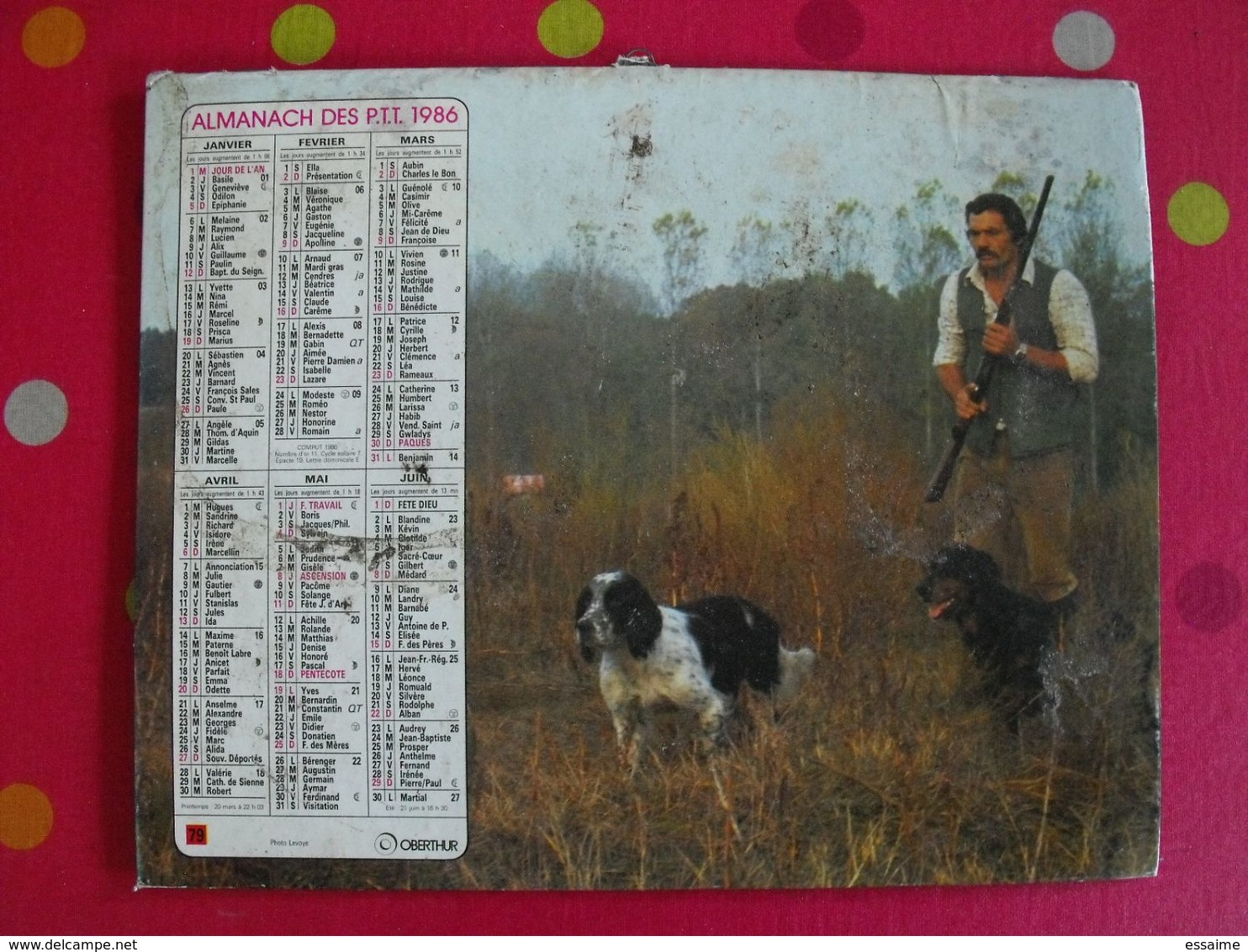 Almanach Des PTT. Cantal. Calendrier Poste 1986. Pêche, Chasse - Big : 1981-90