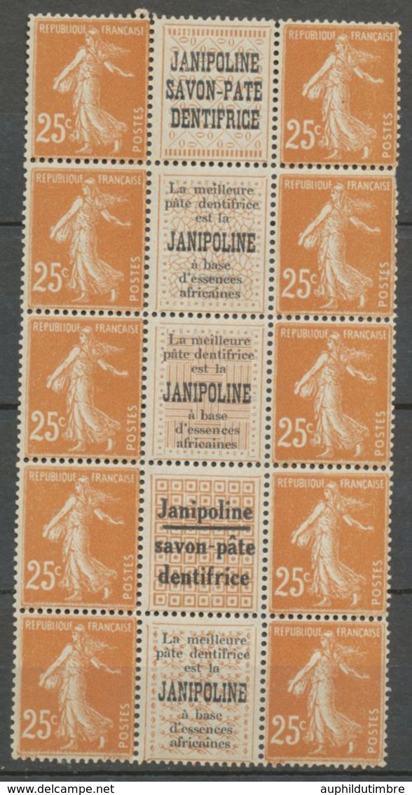 Semeuse 25c. Brun-jaune BLOC DE 10 JANIPOLINE, 3 Types, Rare, Neuf** X1135 - Ohne Zuordnung