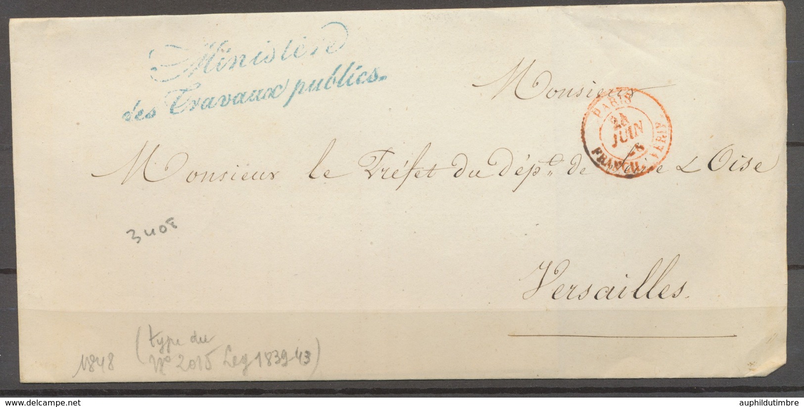 1848 Lettre Franchise Ministère Des Travaux Publics N°4497. + Verif X3040 - Civil Frank Covers