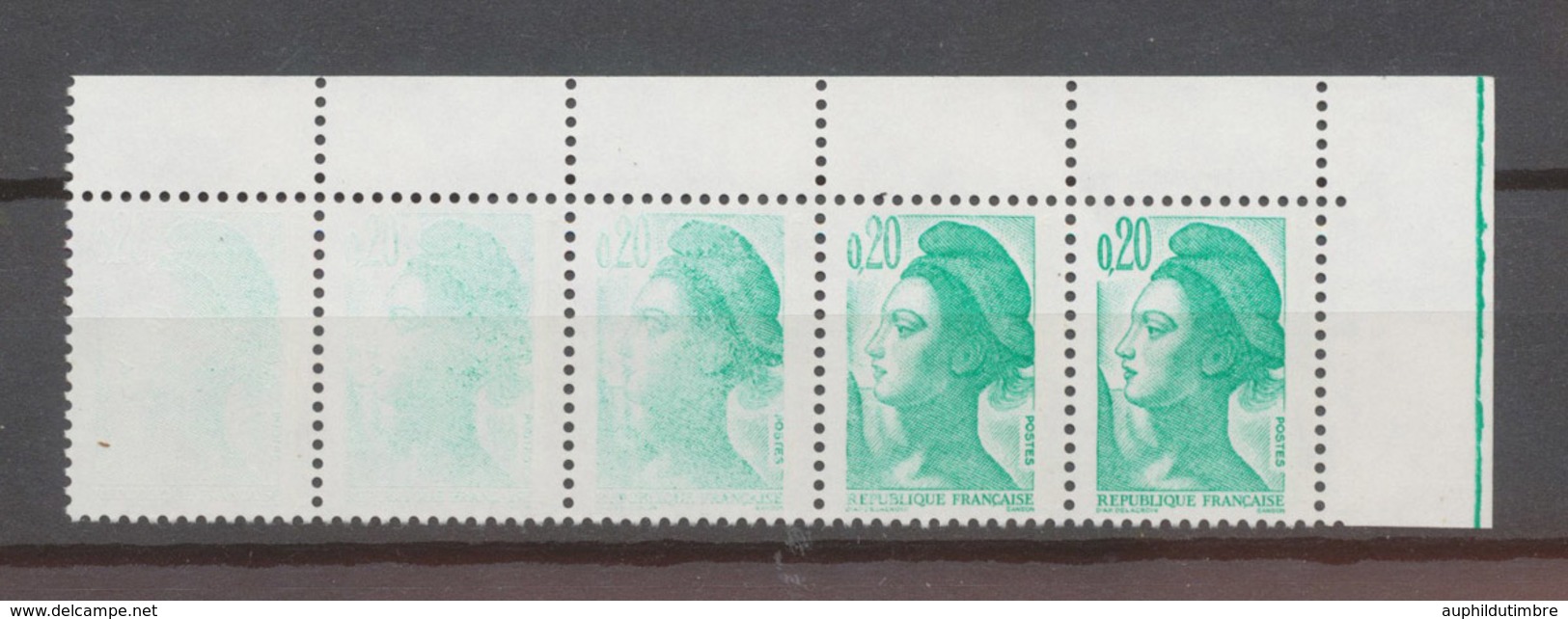 N°2181, Liberté 0,20 Vert, Bande De 5 , Impression Très Défectueuse X4534 - Non Classés