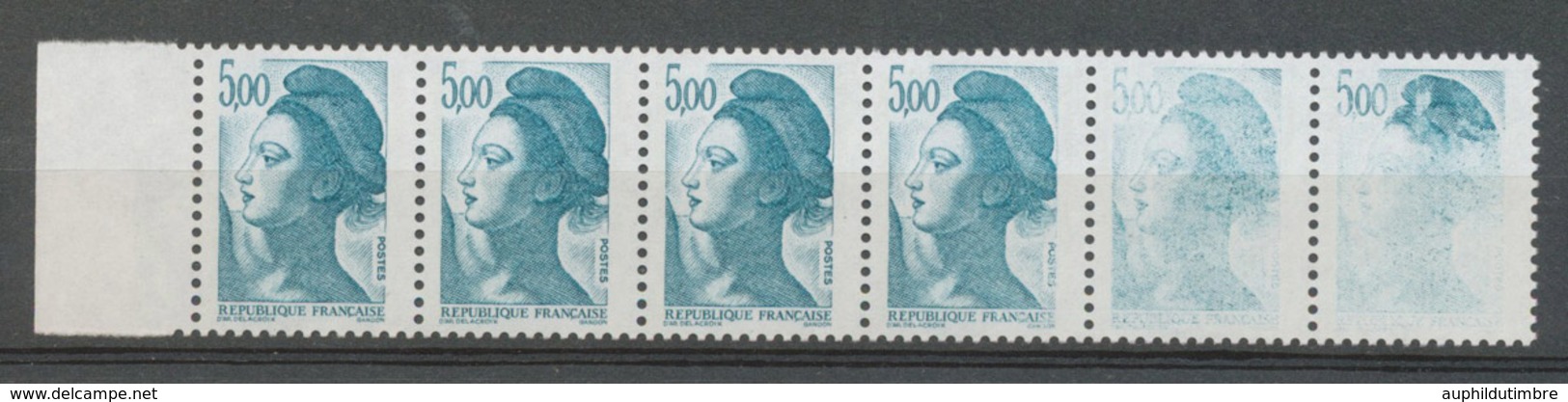 N°2188, Liberté 5,00 Bleu-vert, Bande De 6 Impression Très Défectueuse X4537 - Unclassified