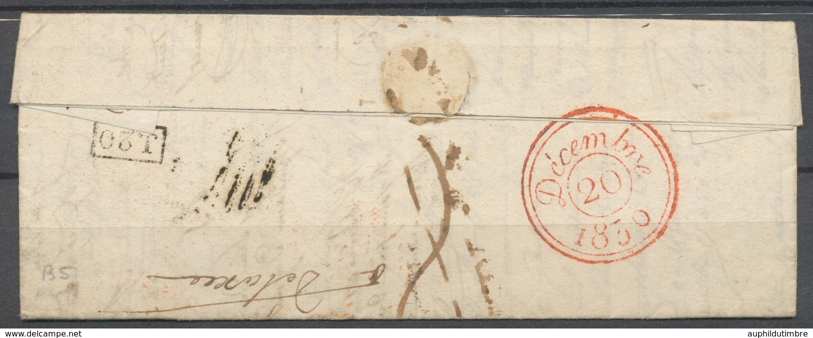 1820 Lettre DETAXES, Cercle Fleur De Lys Rouge + C 12 + 1d + Paraphe, TB X4929 - Cartas Civiles En Franquicia