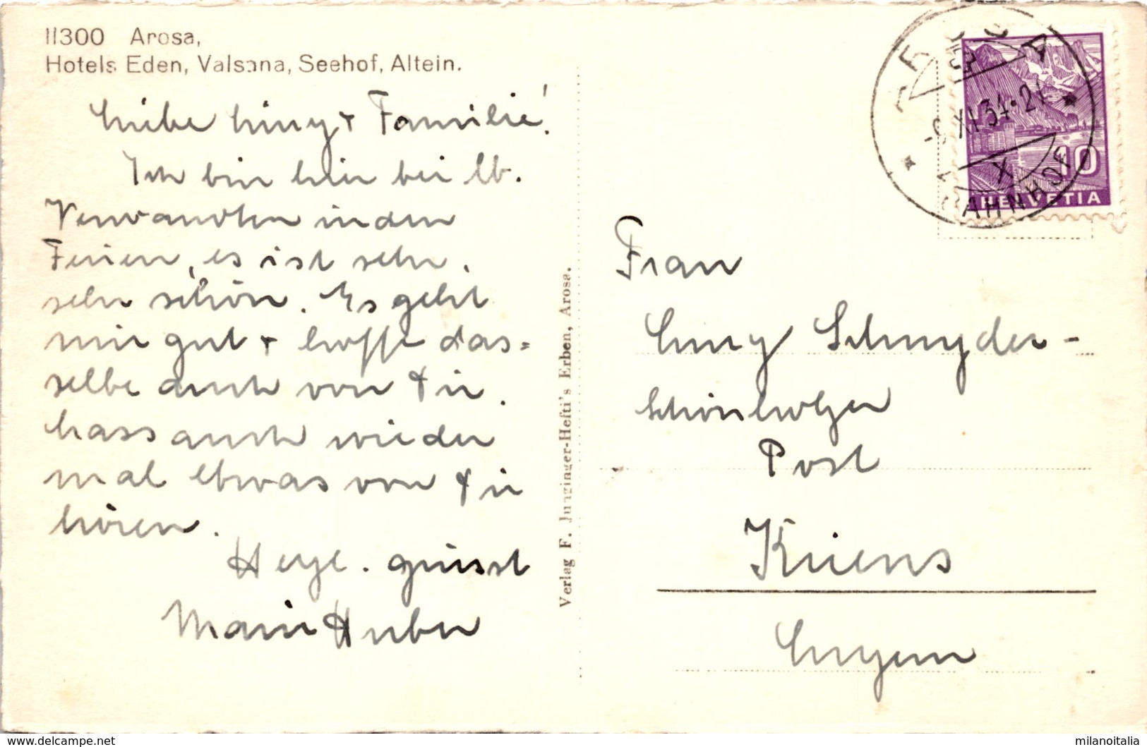 Arosa - Hotels Eden, Valsana, Seehof, Altein (11300) * 9. 11. 1934 - Vals