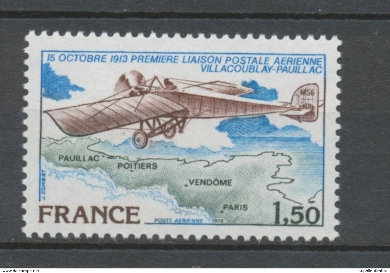 Liaison Post. Aérienne Villacoublay-Pauillac N°51 1f50 Bleu/vert Foncé/brun-rouge N** YA51 - 1960-.... Neufs