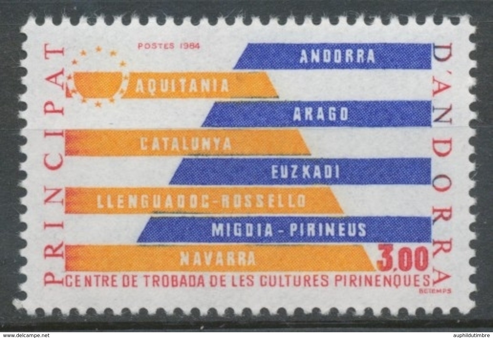 Andorre FR N°333 3f. Jaune Orangé/rge/bleu N** ZA333 - Unused Stamps