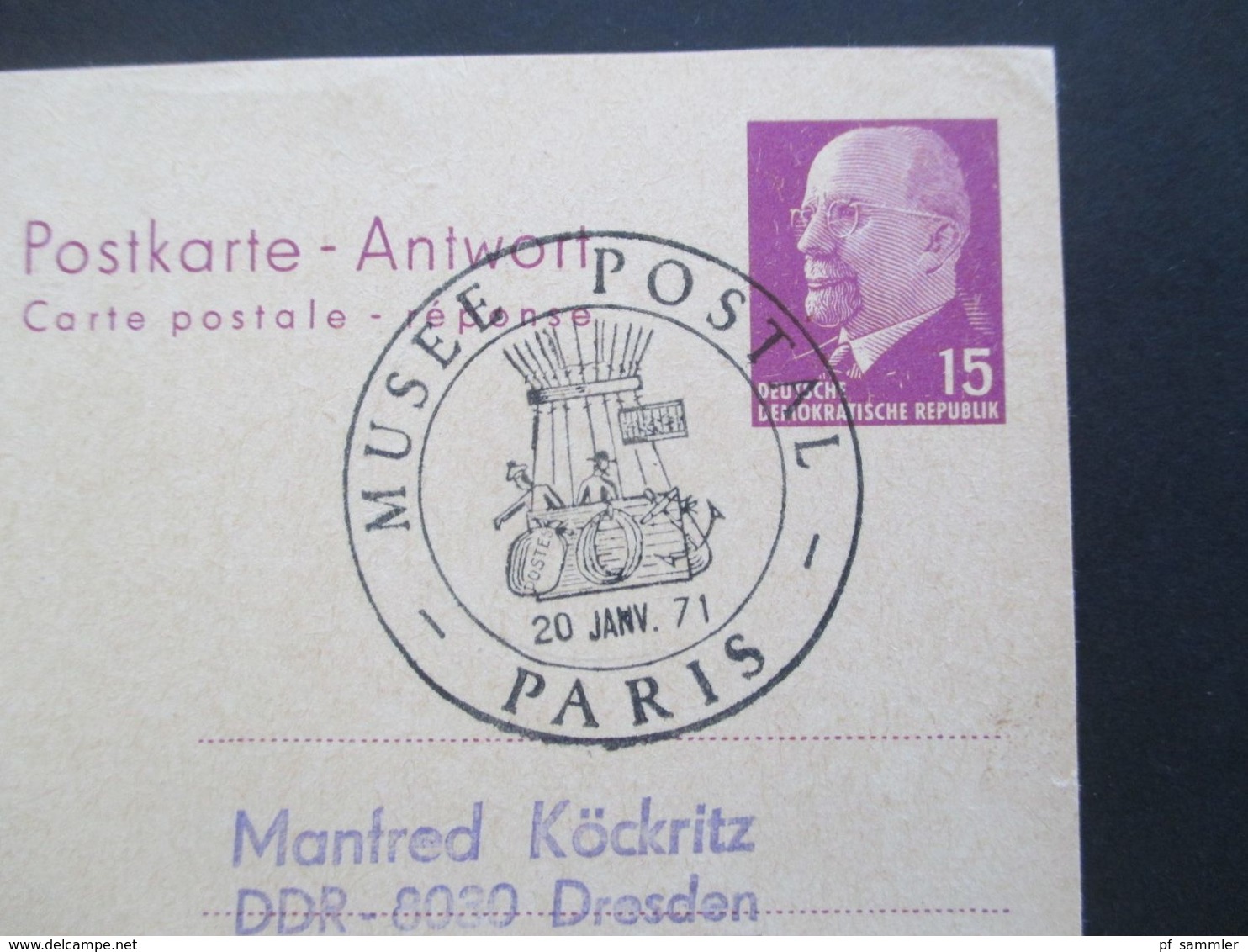 DDR 1966 Verwendet 1971 Ulbricht GA P 78 A Antwort - Reponse Mit SST Musee Postal Paris Ballonpost Stempel - Brieven En Documenten