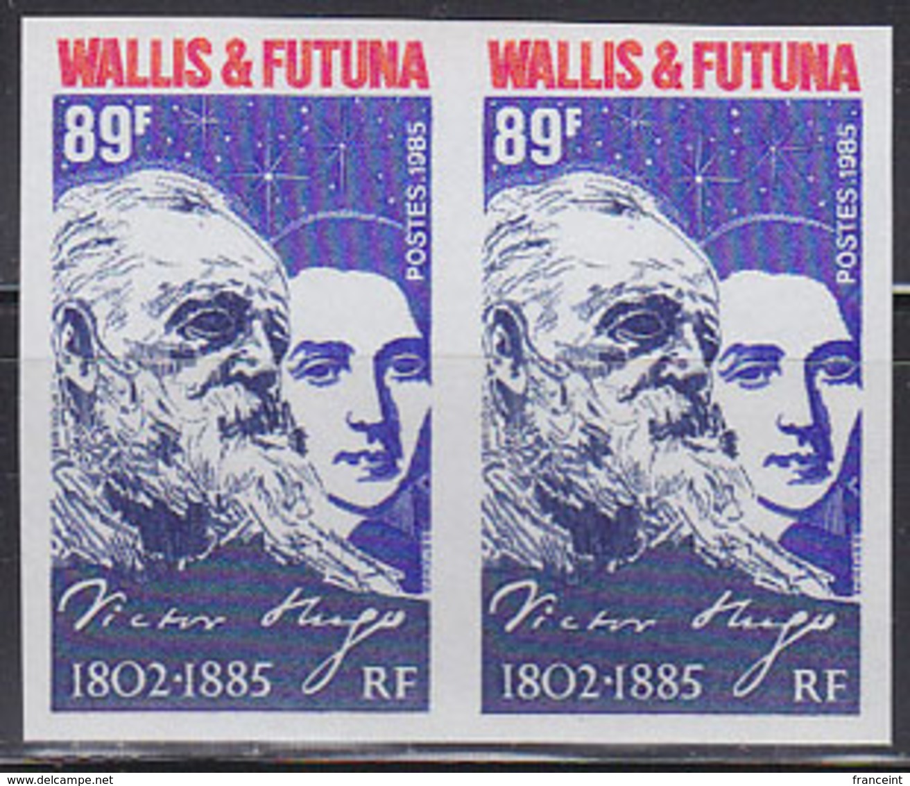 WALLIS & FUTUNA (1985) Victor Hugo Portraits In His Youth And Old Age. Imperforate Pair. Scott No 326. Yvert No 329. - Sin Dentar, Pruebas De Impresión Y Variedades
