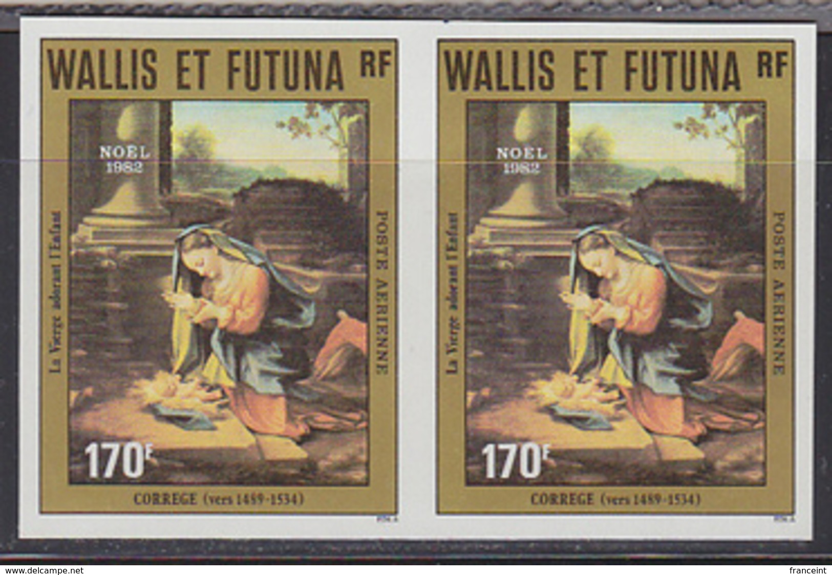 WALLIS & FUTUNA (1982) Adoration Of The Virgin By Correge. Imperforate Pair. Scott No C118, Yvert No PA121. - Sin Dentar, Pruebas De Impresión Y Variedades