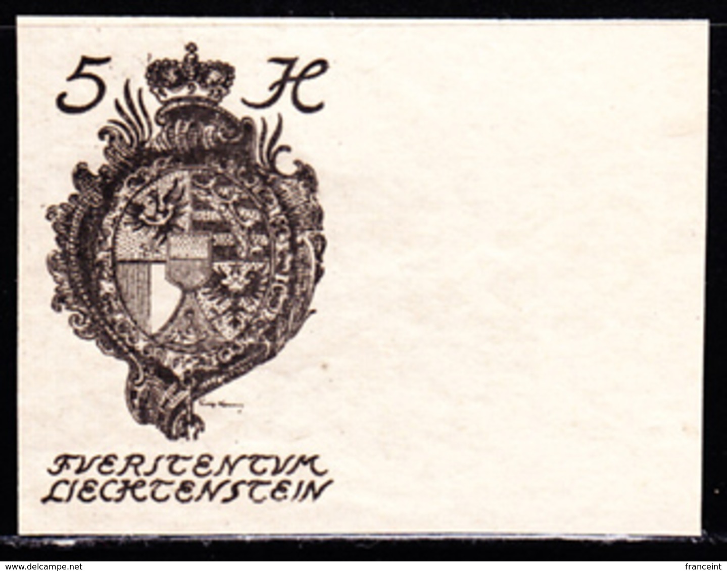 LIECHTENSTEIN (1920) Coat Of Arms. Imperforate Trial Color Proof In Black. Scott No 18. - Proofs & Reprints