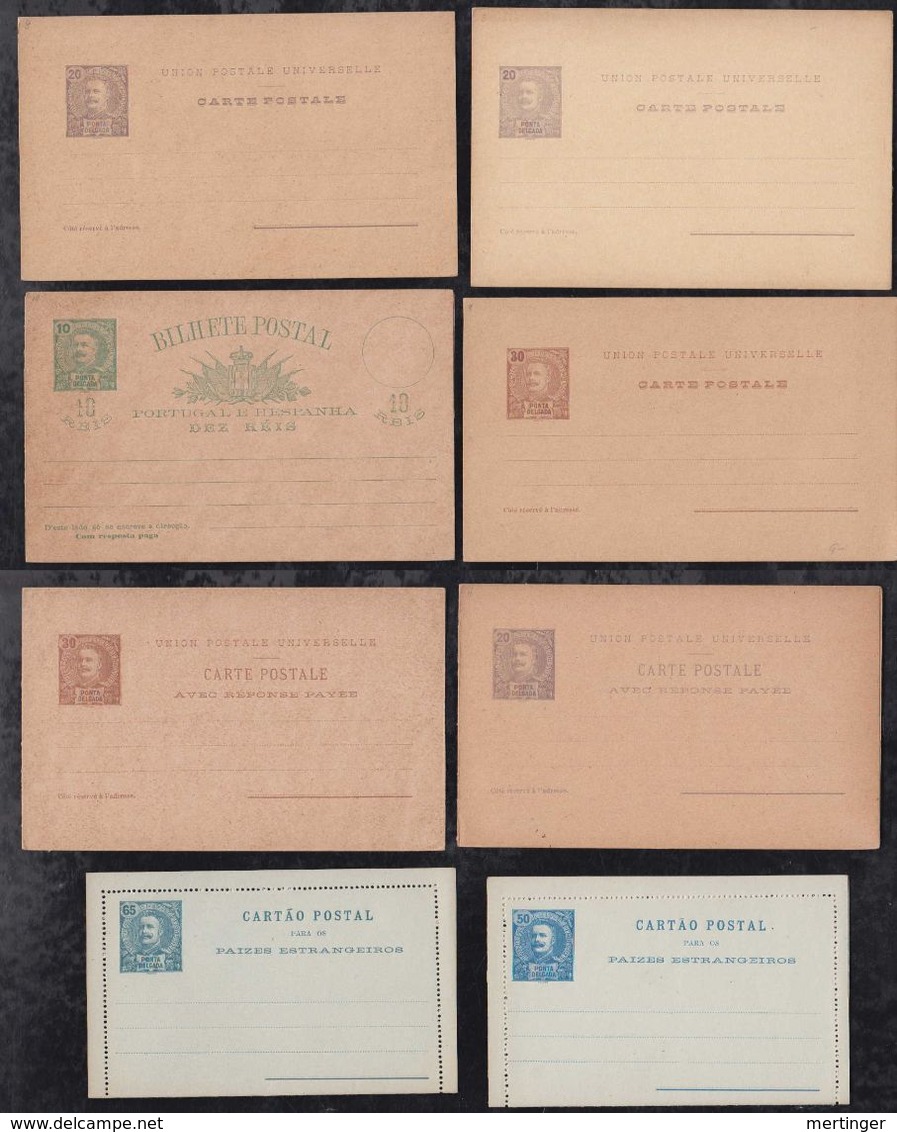 Portugal PONTA DELGADA 1896 Collection 8 Postal Stationery ** MNH Carlos I - Ponta Delgada
