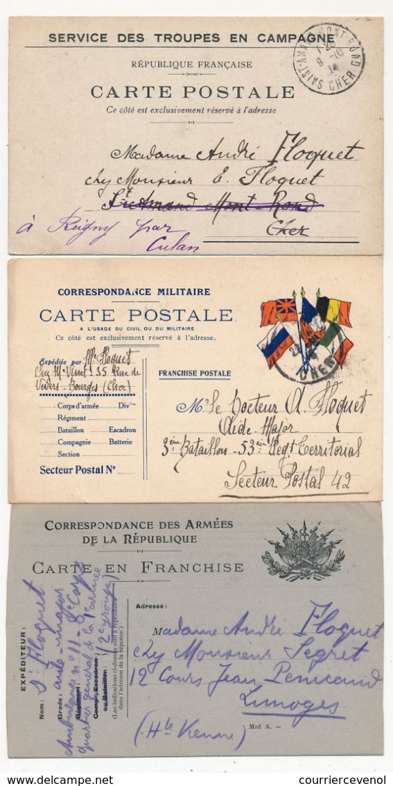 FRANCE - 10 Cartes FM D'un Même Expéditeur, Plupart Des Débuts Du Conflit - Storia Postale