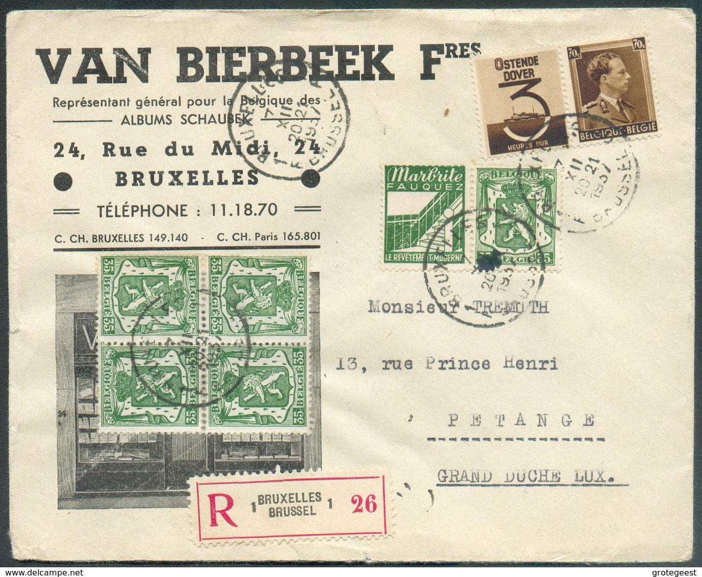 PU86-97 + KP19(paire) Obl. Sc BRUXELLES 1 sur Lettre Recommandée Du 7-XII-1937 Vers Pétange (GD De Luxembourg). - TB - 1 - Tête-bêche [KP] & Inter-panels [KT]