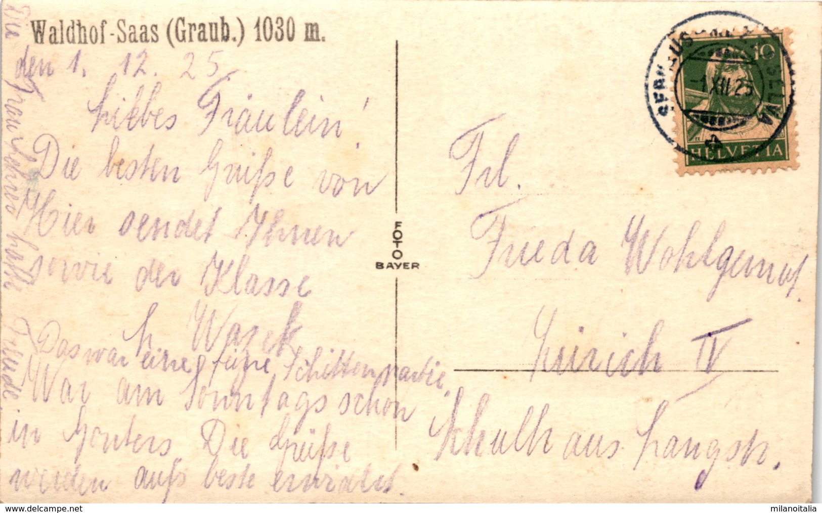 Pension Waldhof - Saas (Graub.) 1030 M * 1. 12. 1925 - Saas Im Prättigau