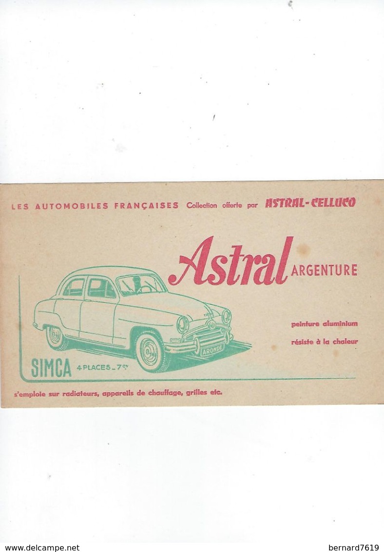 Buvard    Les Automobiles Francaises  Par  Astral-celluco   Simca   Astral Argenture - Auto's