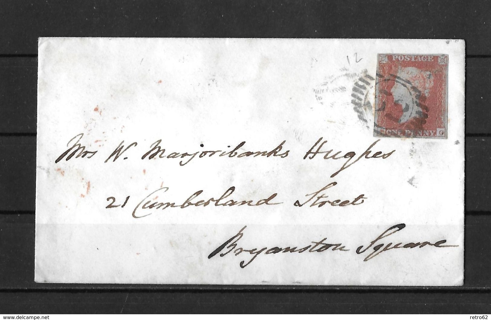 1850 Great Britain QV 1d Red Imperf Blued Paper On London 52 Cover To Piccadilly - Covers & Documents