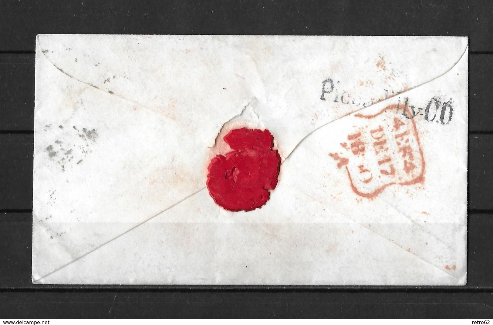 1850 Great Britain QV 1d Red Imperf Blued Paper On London 52 Cover To Piccadilly - Brieven En Documenten