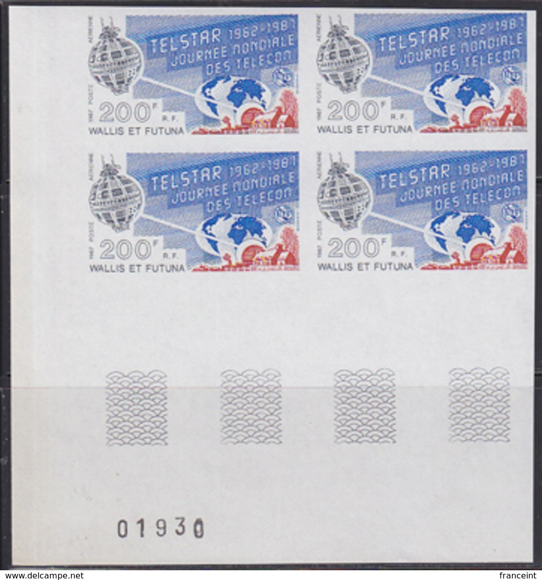 WALLIS & FUTUNA (1987) Telstar. Imperforate Corner Block Of 4. Scott No C153, Yvert No PA156. - Imperforates, Proofs & Errors