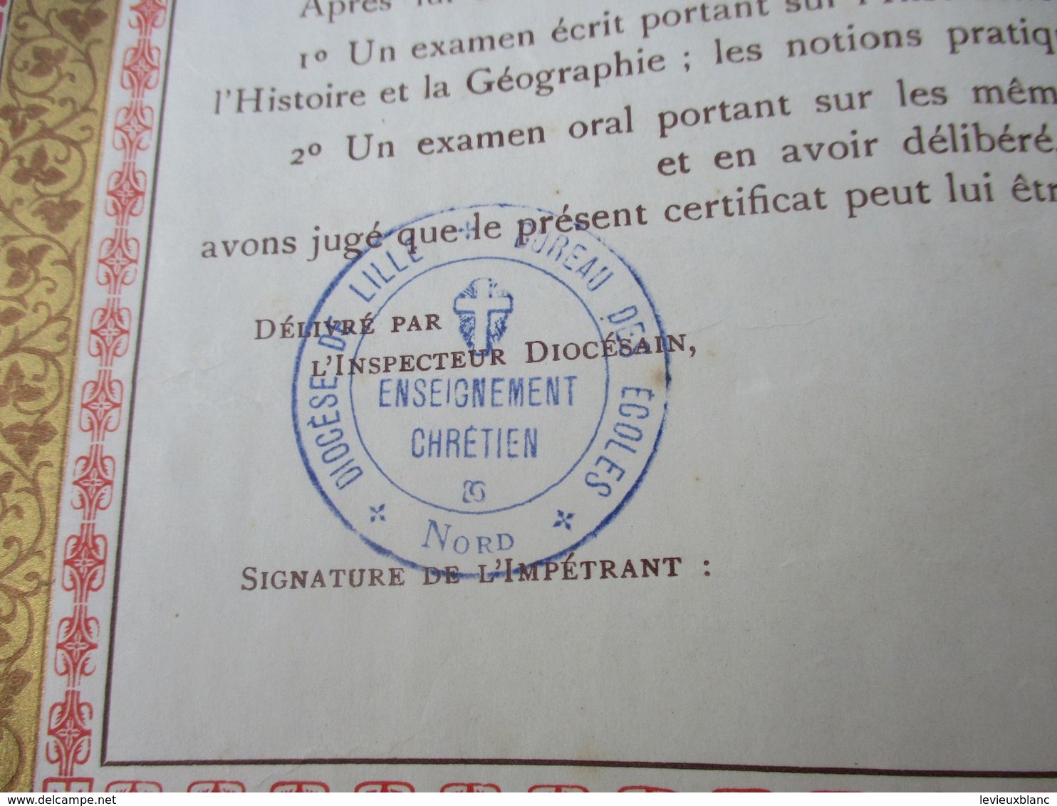 Diplôme Religieux/Enseignement Chrétien/Certificat D'Instruction Primaire Supérieure/Mention BIEN/LILLE/1918    DIP247 - Diplome Und Schulzeugnisse