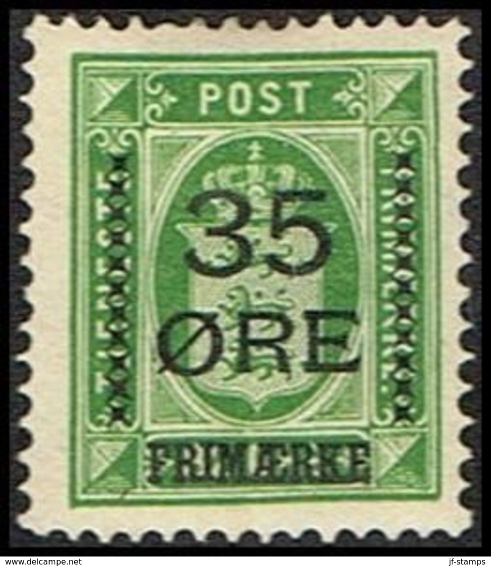 1912. Surcharge. 35 Øre On 32 Øre Green Official Stamp (Michel 62) - JF362850 - Nuevos