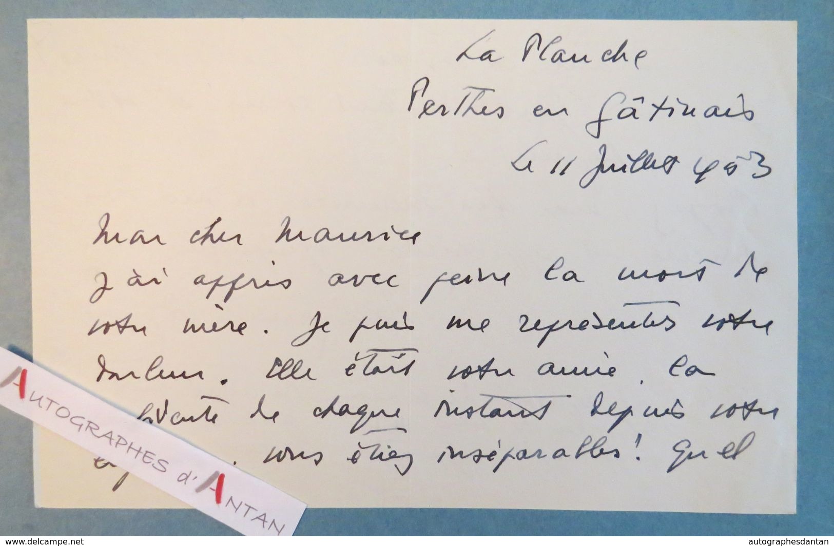 L.A.S  Louis Gautier VIGNAL écrivain - Perthes En Gâtinais - à Maurice ROSTAND Lettre Autographe Décès Rosemonde Gérard - Writers