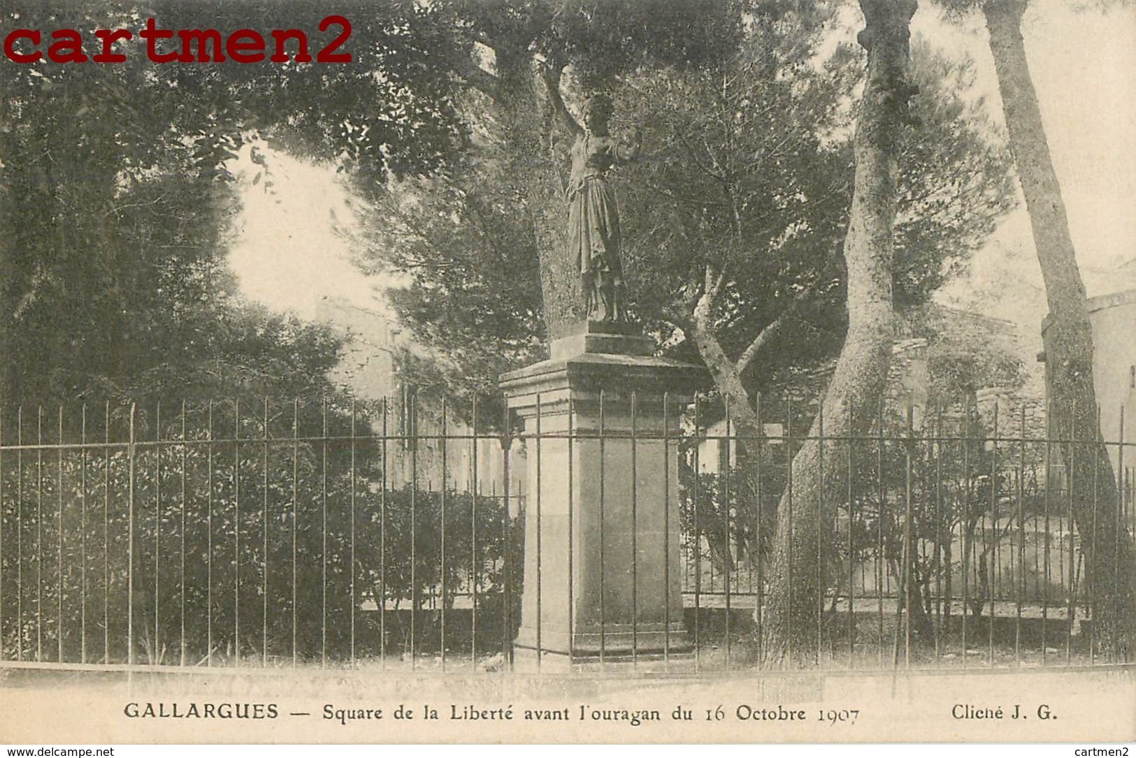 GALLARGUES SQUARE DE LA LIBERTE AVANT L'OURAGAN DU 16 OCTOBRE 1907 GARD - Gallargues-le-Montueux