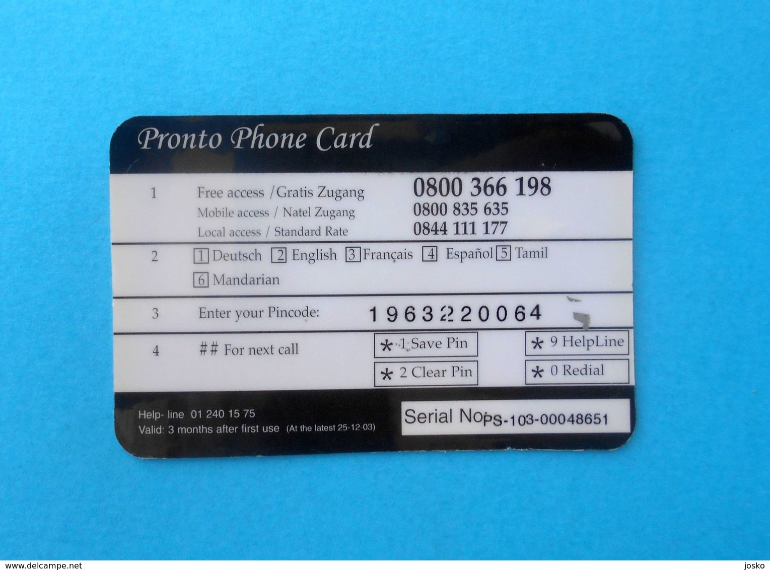 PRONTO Phonecard ( Germany Prepaid Phone Card ) Calling Card Prépayée Carte Carta Prepagata Remote GSM - [2] Mobile Phones, Refills And Prepaid Cards