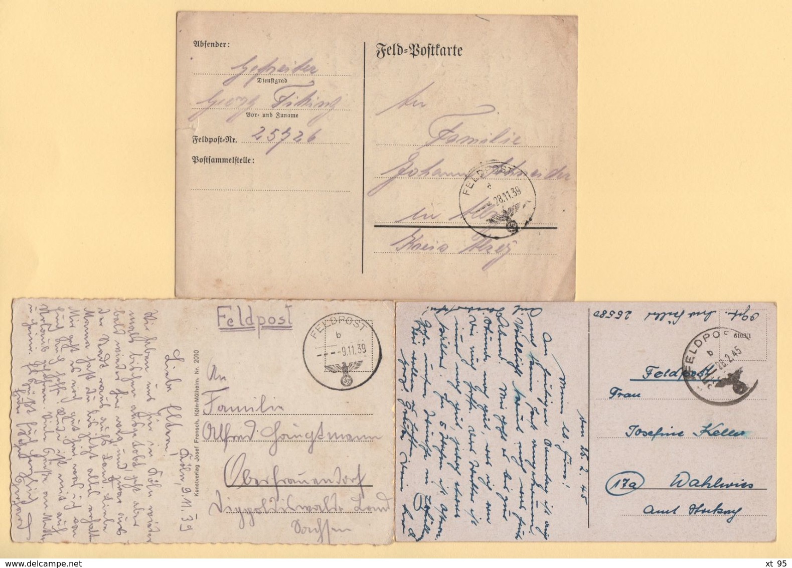 Lot De 3 Cartes Avec Obliterations Feldpost - Oorlog 1939-45