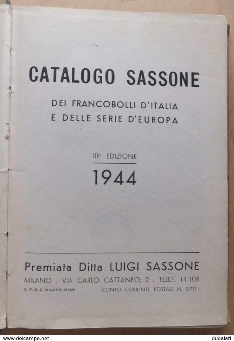 Italy Italia 1944 Catalogo Sassone Dei Francobolli D'Italia E Delle Serie D'Europa Luigi Sassone - Topics