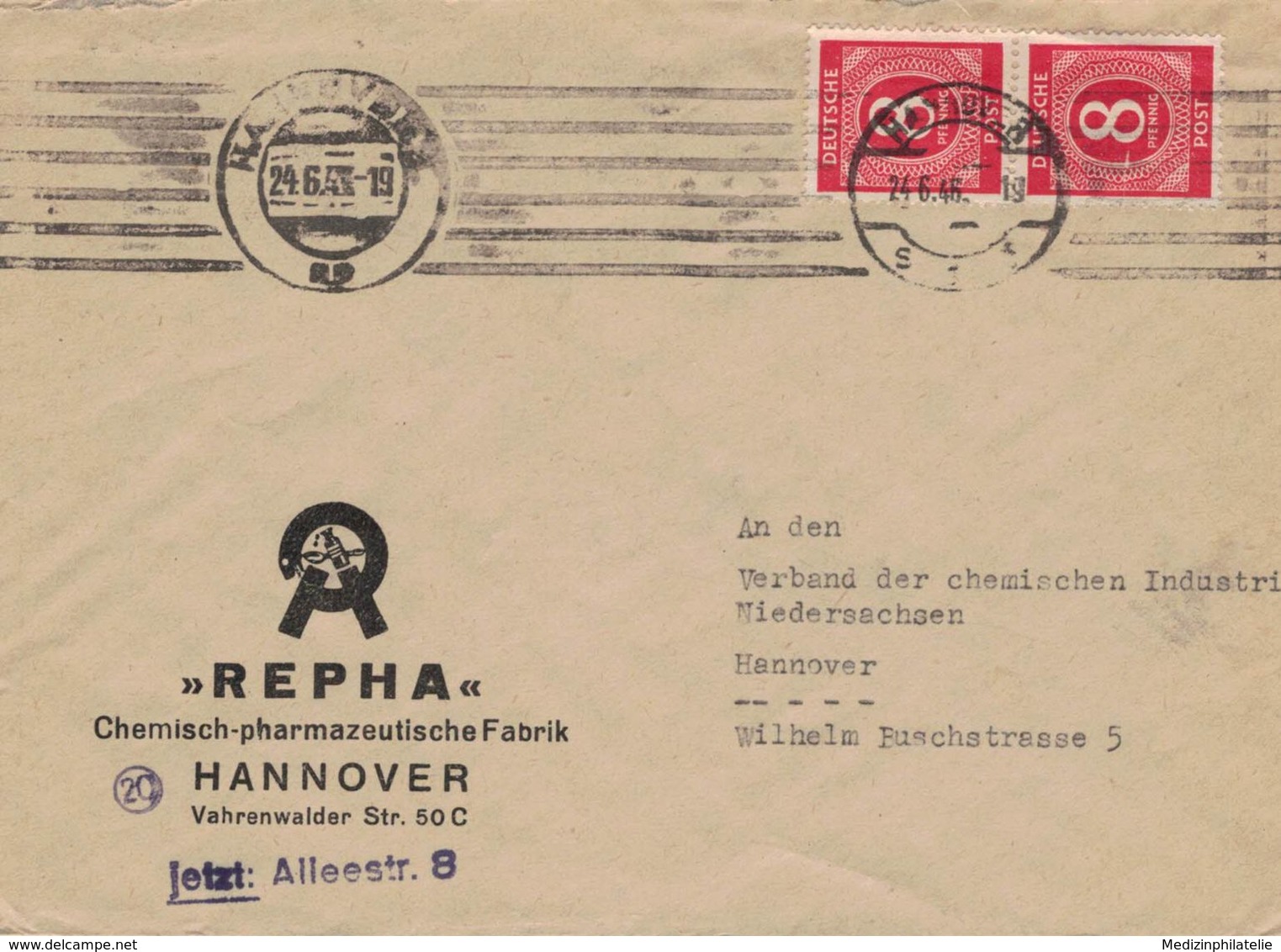 REPHA Hannover Chem.-pharm. Fabrik - Hannover 1946 - 16 Pfg. All. Bes. - Pharmacy