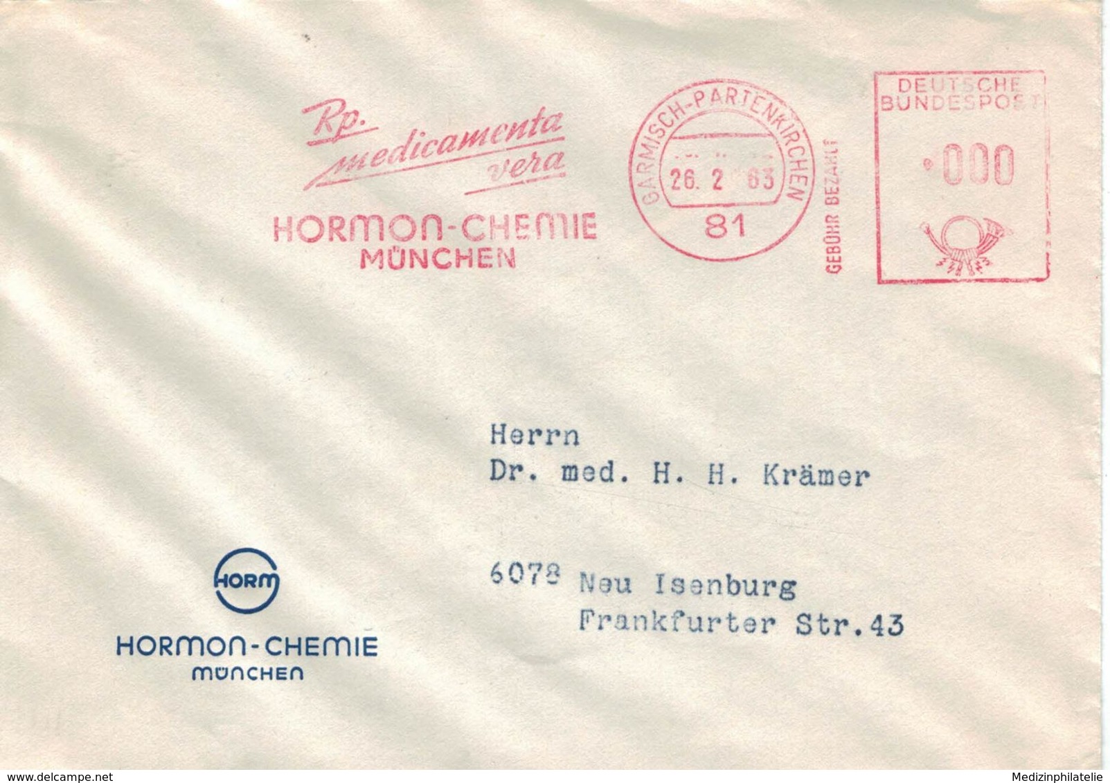 Hormon Chemie München - Rp. Medicamenta Vera - 81 Garmisch Partenkirchen 1963 - Vorführstempel ? - Pharmacy