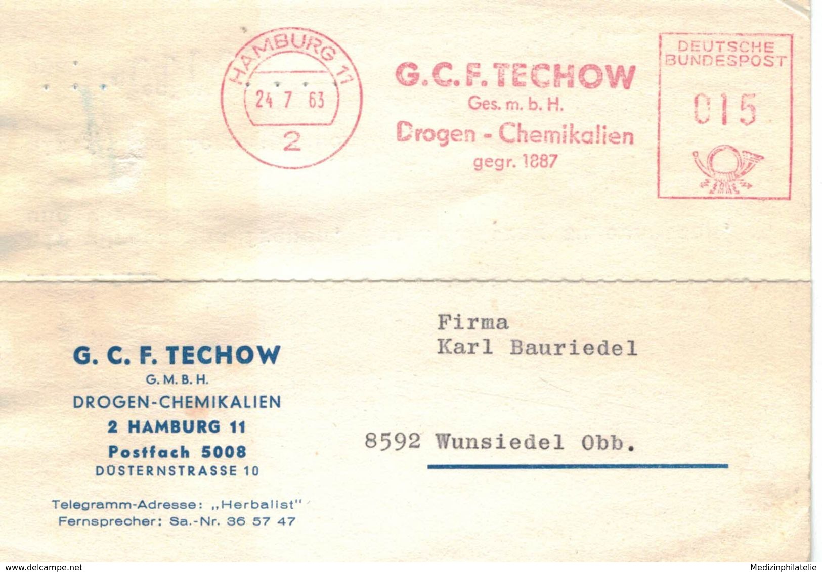 2 Hamburg 1963 - Drogen Chemikalien G.C.F. Techow - Pharmacy