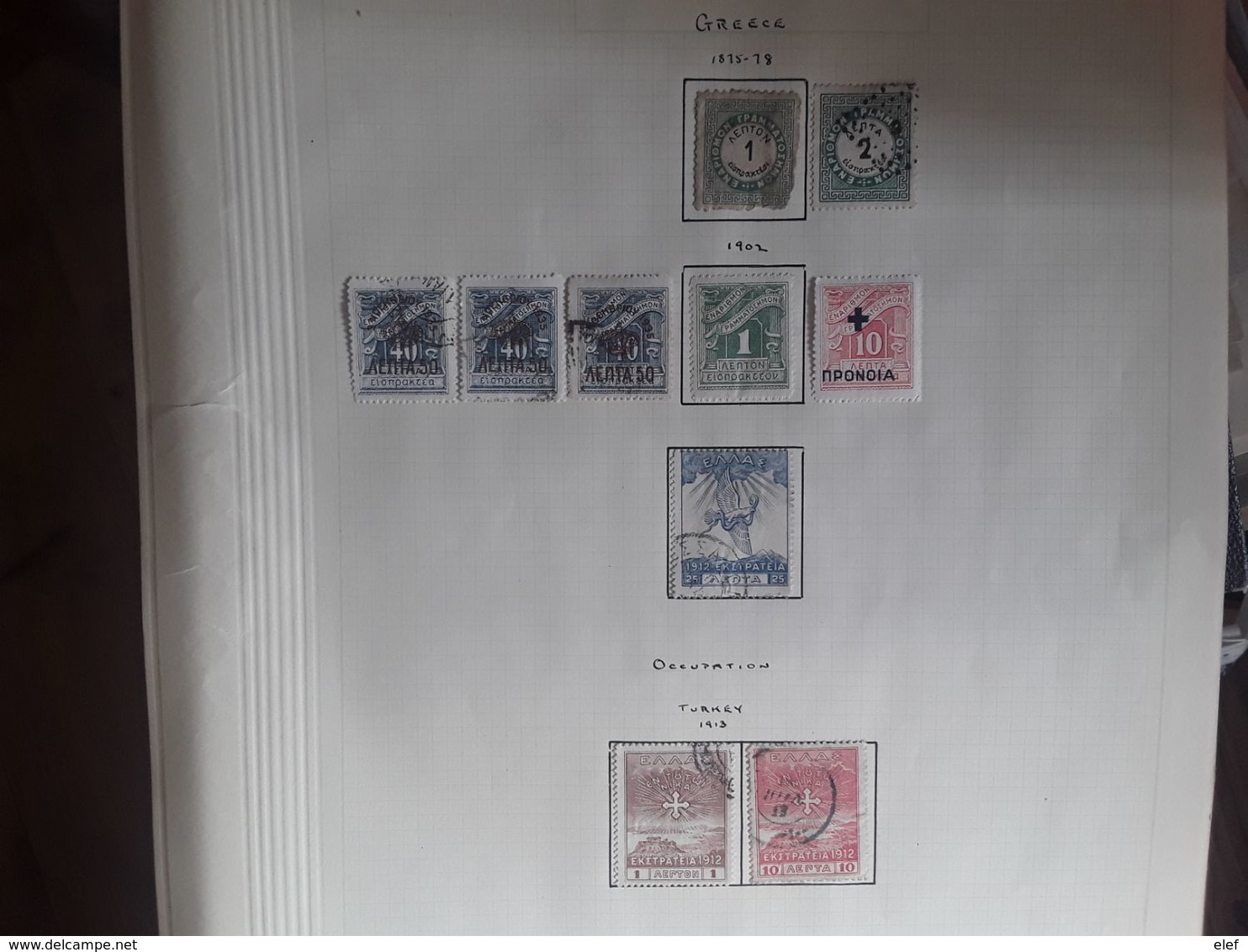 GRECE GREECE TAXE OCCUPATION,  Petit Lot De 10 Timbres Neufs * / Obl Dont Surchargés,  Sur Page Album Ancienne - Unused Stamps