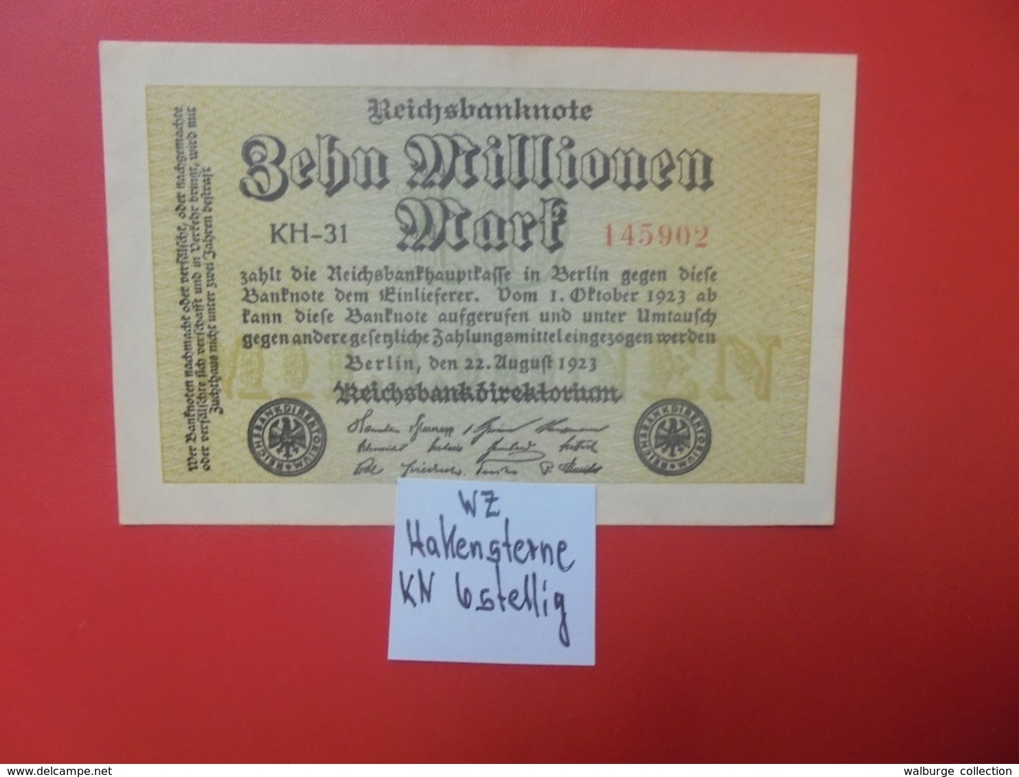 Reichsbanknote 10 MILLIONEN MARK 1923 VARIANTE 6 CHIFFRES CIRCULER (B.16) - 10 Millionen Mark