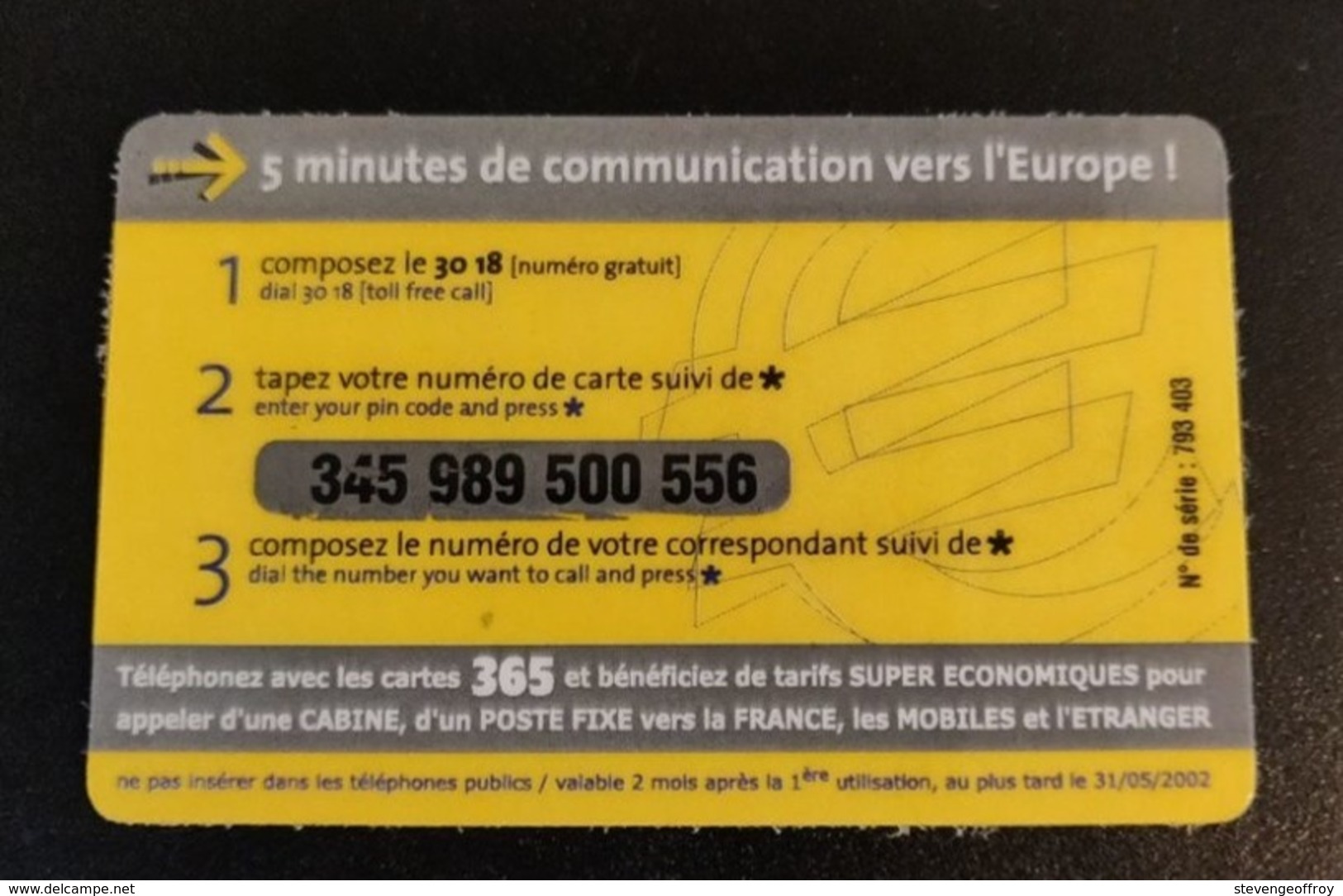 Télécarte 5 Minute Europe Relay 365 Euro 2002 - Autres & Non Classés