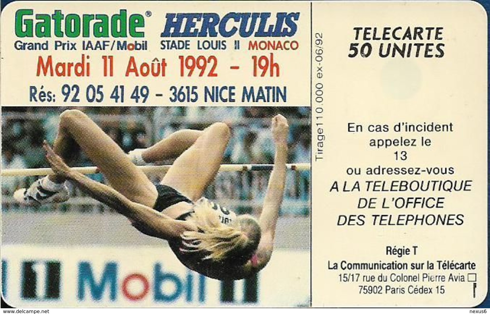 Monaco - MF24 - Herculis '92 - Cn. 41275, SC5 SB, 06.1992, 50Units, 110.000ex, Used - Monace