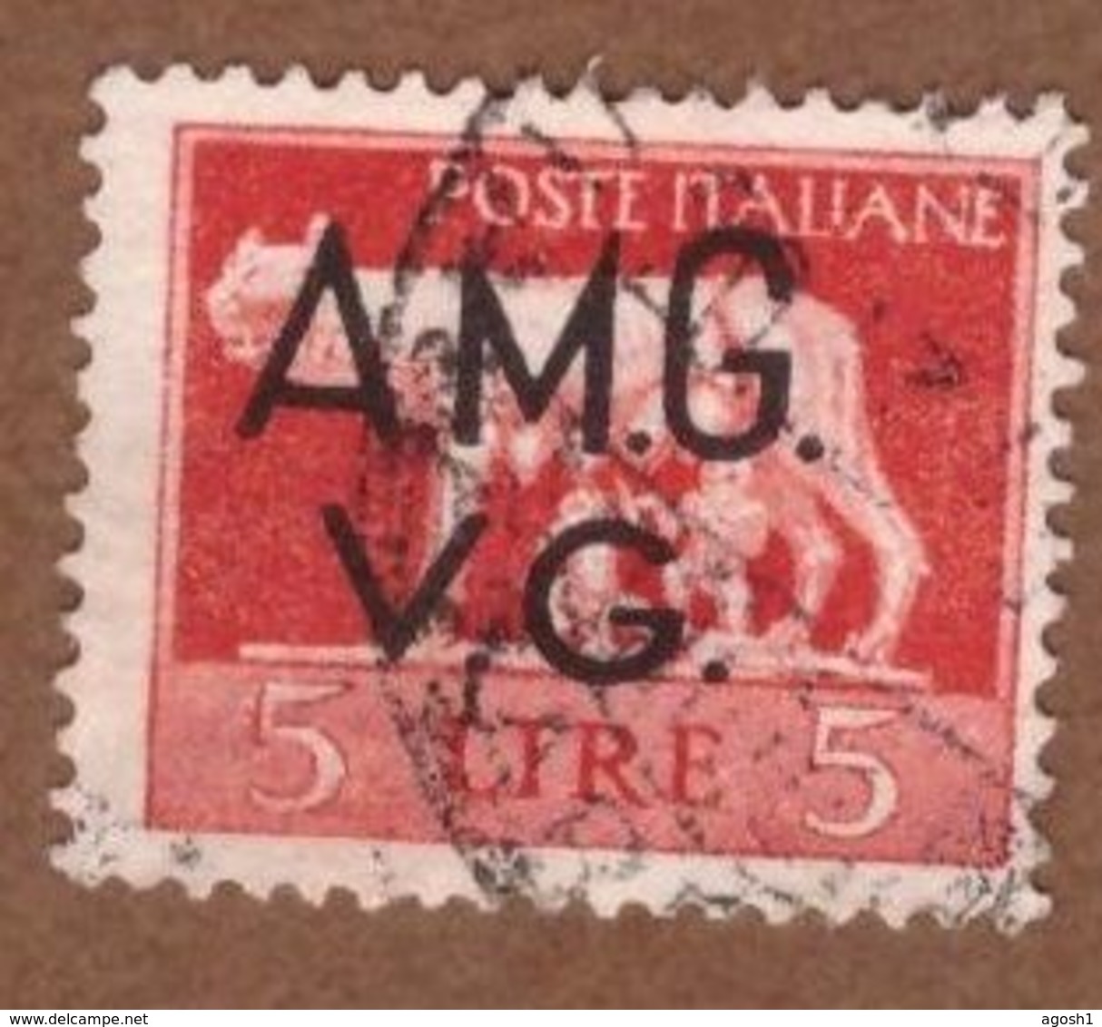 AMGVG026 AMG-VG 1945-47 SERIE IMPERIALE SOPRASTAMPATA LIRE 5 SASSONE NR 10 USATO - Oblitérés