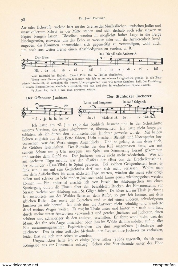 A102 594-2 Josef Pommer Alpen Volkslied Artikel Von 1896 !! - Musique