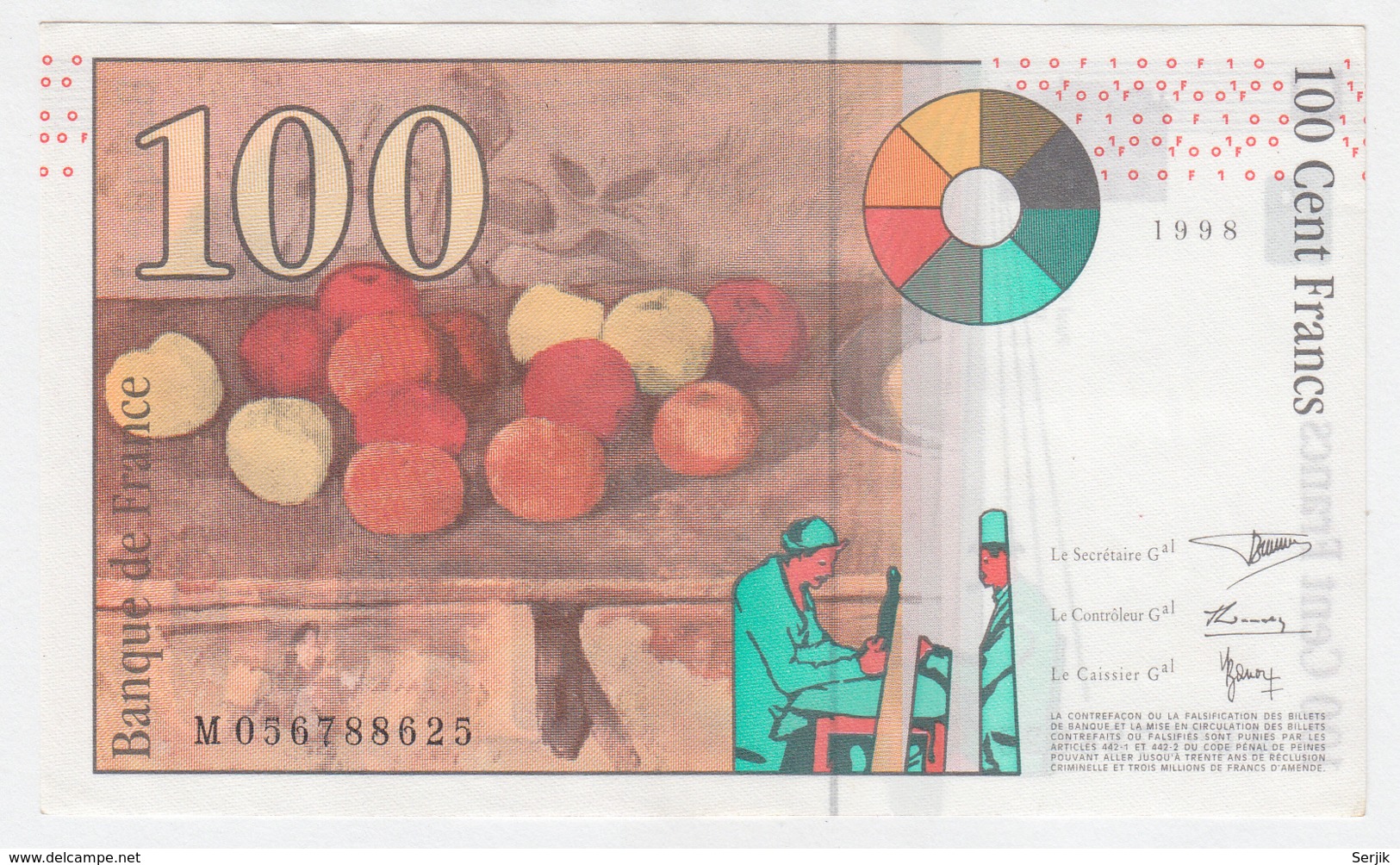 France 100 Francs 1998 VF++ CRISP Banknote Pick 158 - 100 F 1997-1998 ''Cézanne''