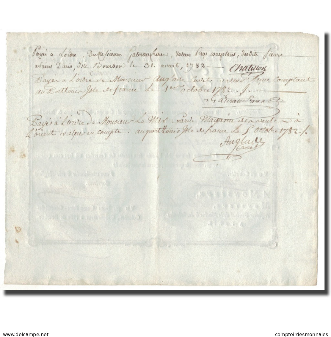 France, Traite, Colonies, Isle De Bourbon, 4661 Livres Tournois, 1782, SUP - ...-1889 Tijdens De XIXde In Omloop