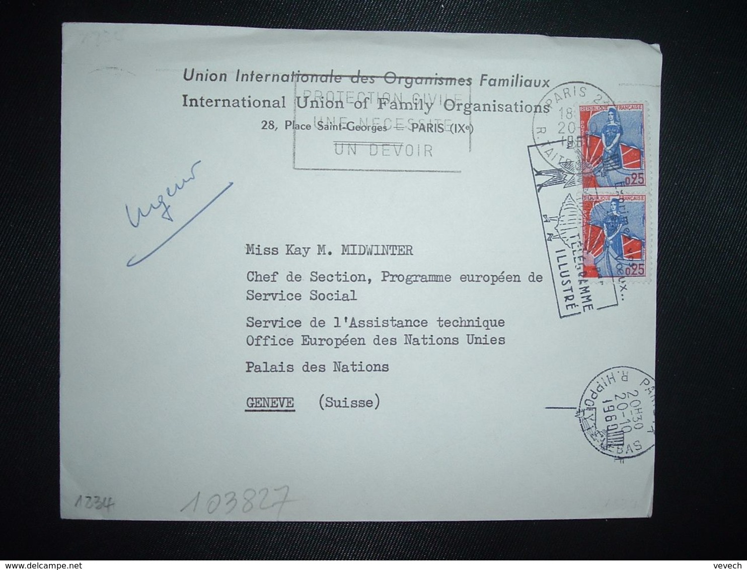 LETTRE Pour SUISSE TP MARIANNE A LA NEF 0,25 X2 OBL.MEC.20-10 1960 PARIS 22 + PARIS IX - 1959-1960 Marianne à La Nef