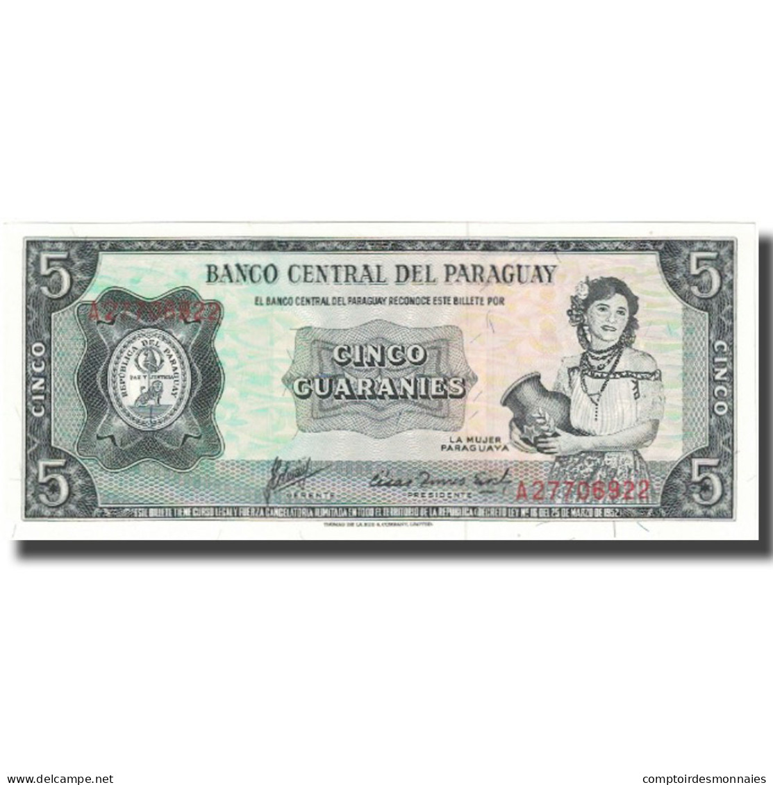 Billet, Paraguay, 5 Guaranies, Undated (1963), KM:195b, NEUF - Paraguay