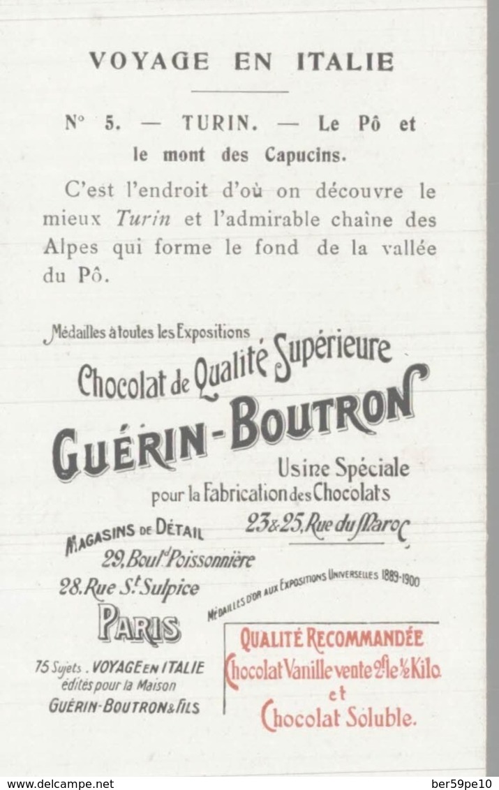 CHROMO  CHOCOLAT GUERIN-BOUTRON  VOYAGE EN ITALIE  LE PO ET LE MONT DES CAPUCINS - Duroyon & Ramette