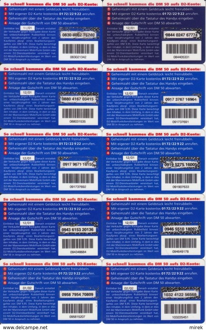 23/ Germany; D2, 73 Old Prepaid GSM Cards, Every Other - [2] Móviles Tarjetas Prepagadas & Recargos