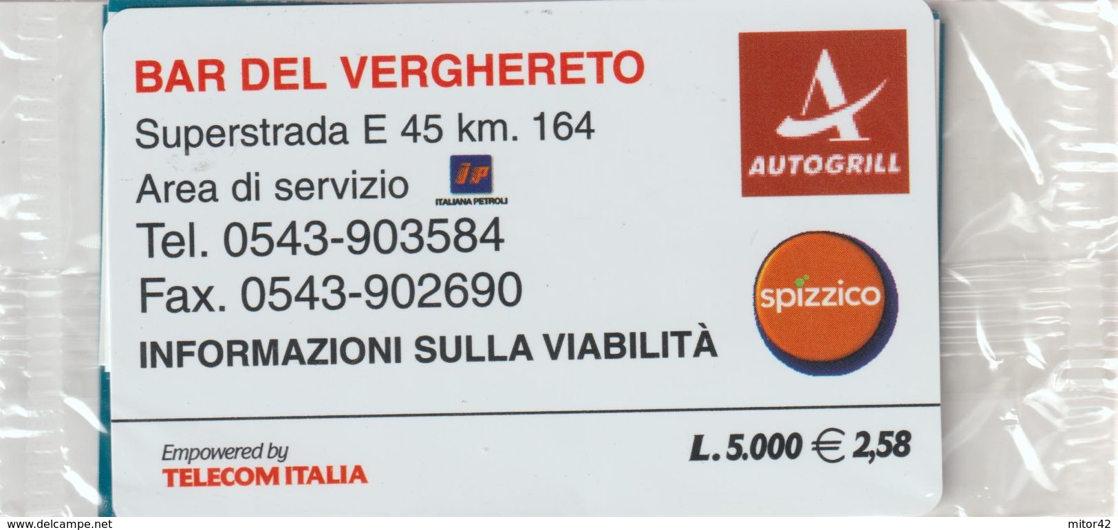 21-Carta Alberghi-Bar Del Verghereto-Autogrill--Nuova In Confezione Originale - Special Uses