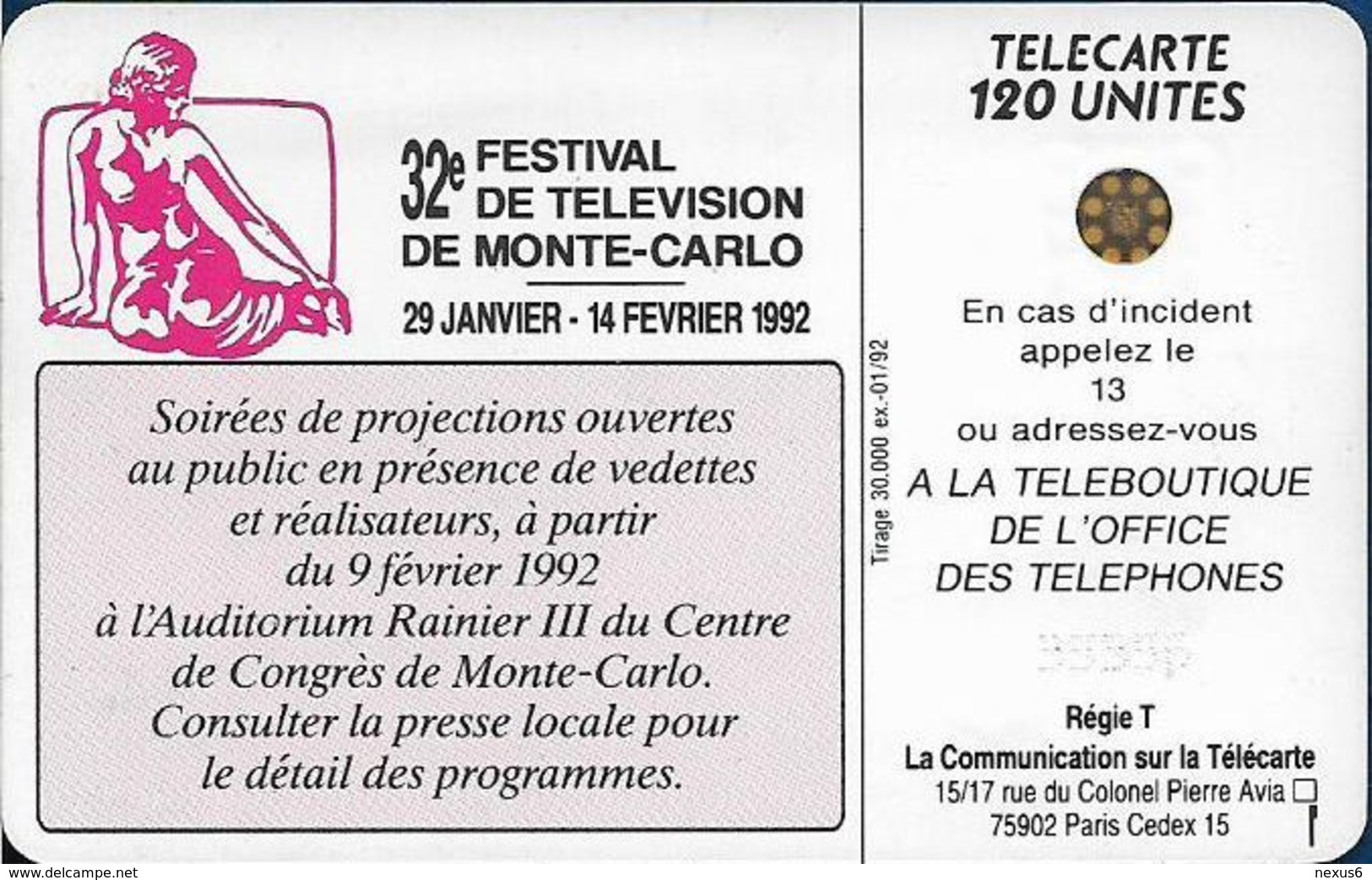 Monaco - MF22b (356) - Festival De Télévision - Cn. 35356, SC4 SB, 01.1992, 120Units, 30.000ex, Used - Monace