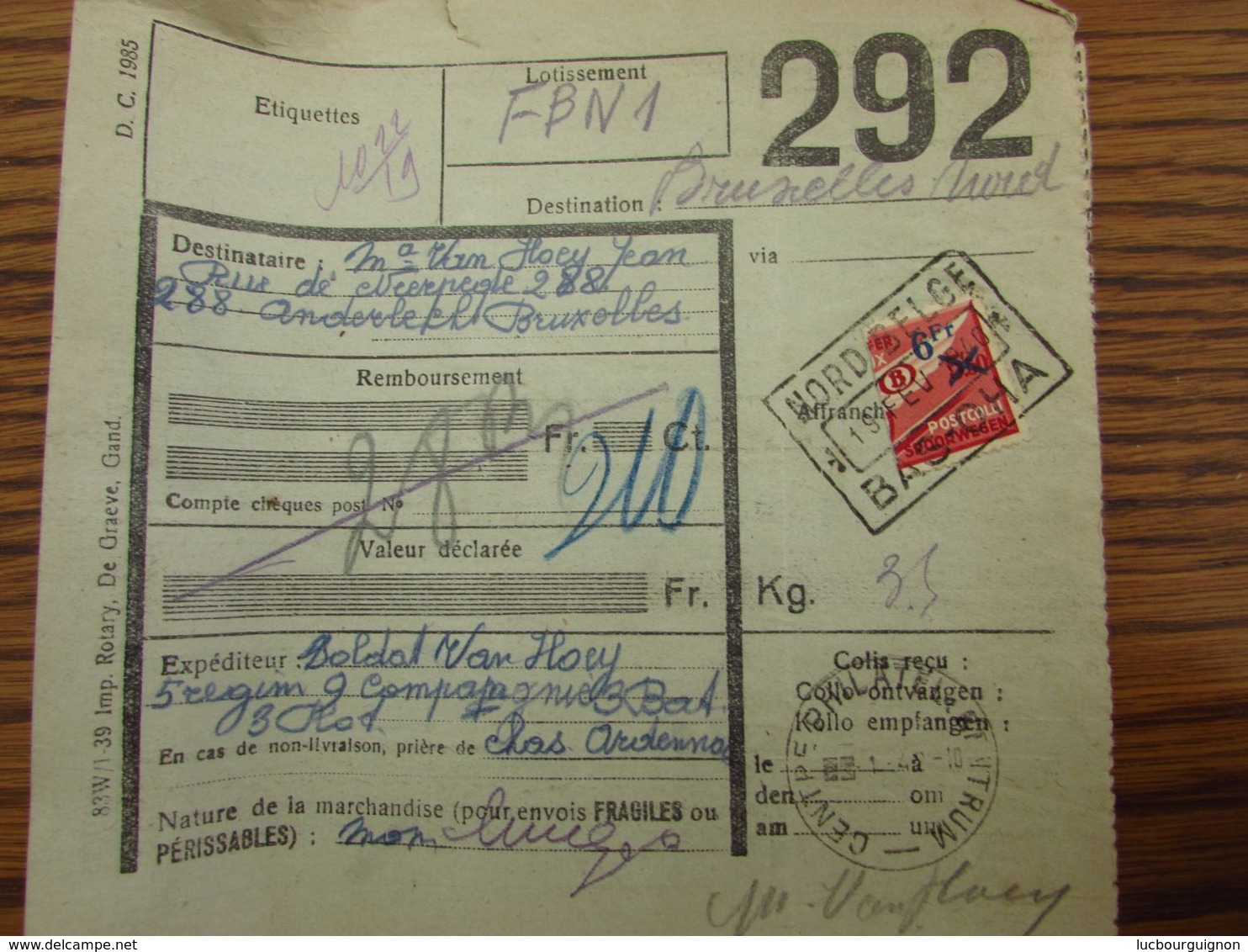 Timbre Du CHEMIN DE FER Coupé En 2 Sur 2 Documents  (colis Du Soldat En 1939-40) - Nord Belge