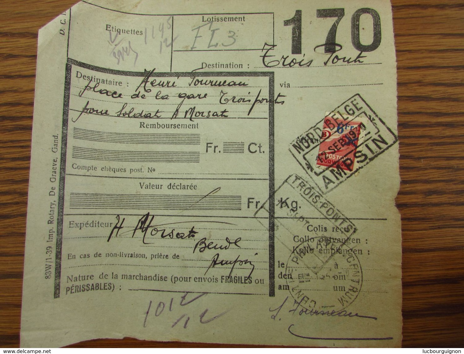 Timbre Du CHEMIN DE FER Coupé En 2 Sur 2documents  (colis Du Soldat En 1939-40). LA BUISSIERE Et AMPSIN - Nord Belge