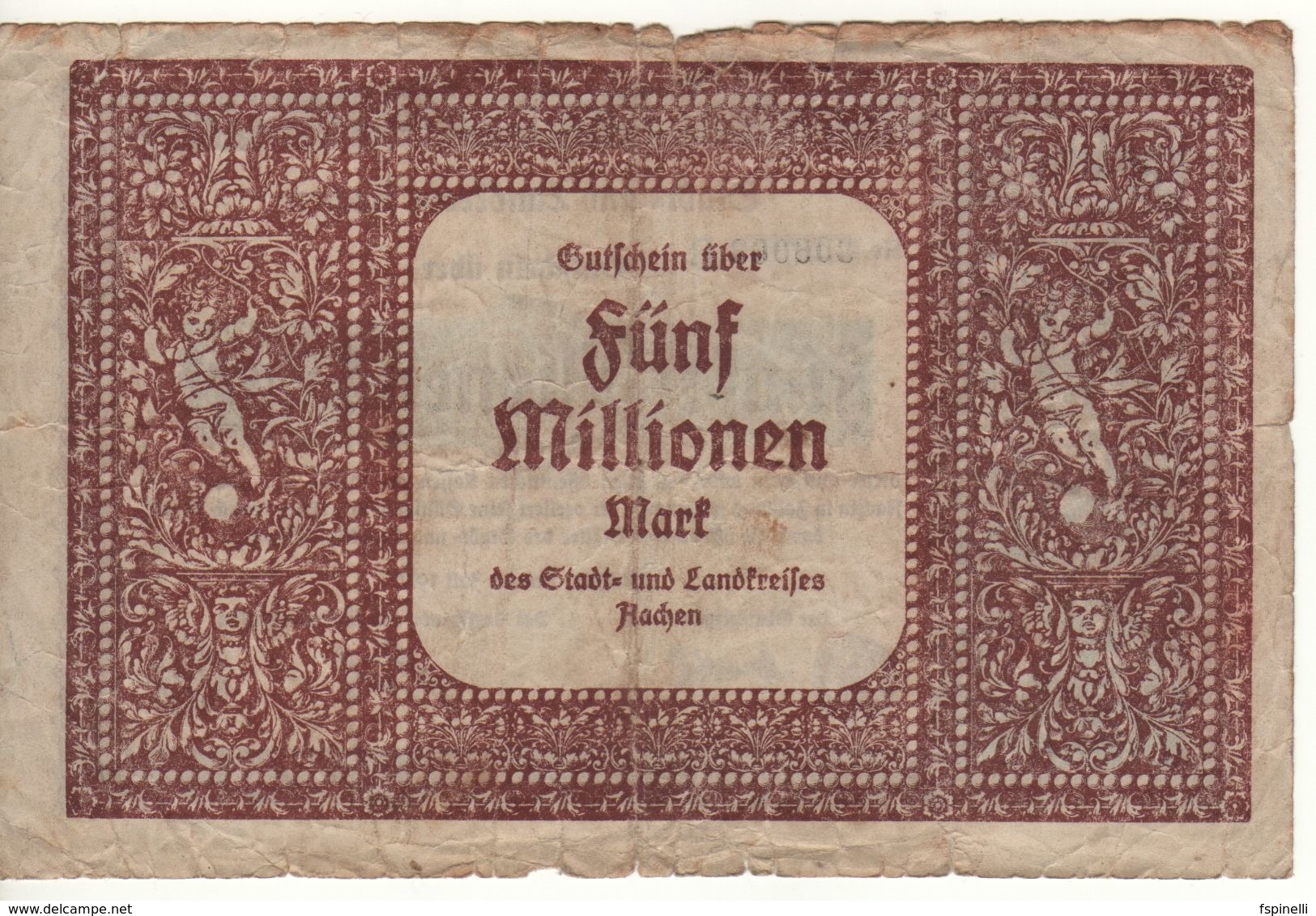 GERMANY  5 Millionen Mark     Aachen 20.july 1923 - Bundeskassenschein