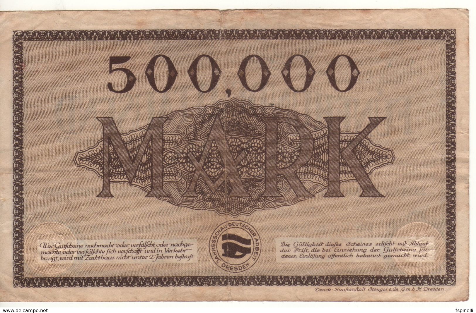 GERMANY  500'000 Mark     Dresden  04 . August  1923 - [13] Bundeskassenschein